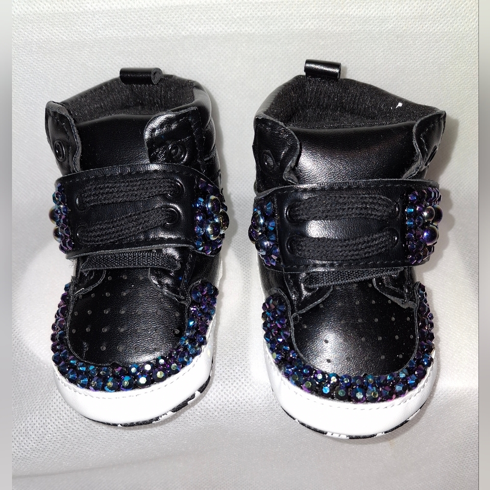 Black and Purple Kids Embellished Crib Shoes